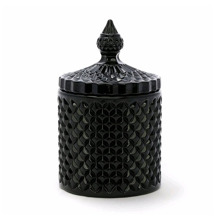 Black Glass Jar with Crystal Cut Design Lid - CRITERION